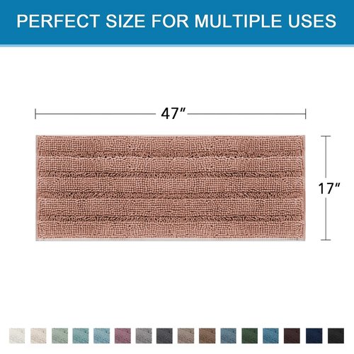H.VERSAILTEX Bath Rugs for Bathroom Non Slip Bath Mats Extra Thick Chenille Striped Bath Rug Runners 47" x 17" Absorbent Fluffy Soft Shaggy Mats Dry Fast Plush Area Carpet for Bath Room - Muted Clay