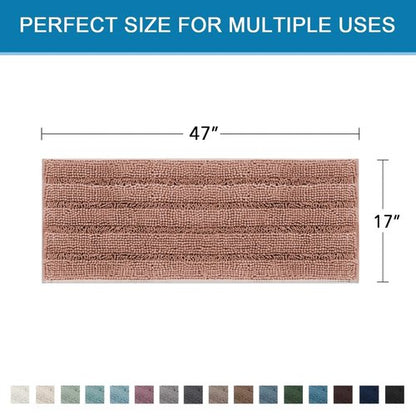 H.VERSAILTEX Bath Rugs for Bathroom Non Slip Bath Mats Extra Thick Chenille Striped Bath Rug Runners 47" x 17" Absorbent Fluffy Soft Shaggy Mats Dry Fast Plush Area Carpet for Bath Room - Muted Clay