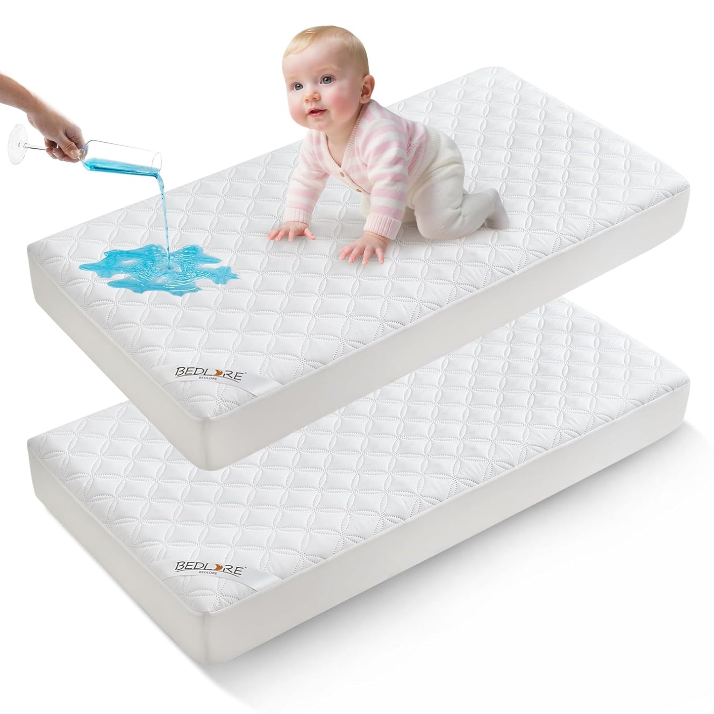 BEDLORE Waterproof Mattress Protector - Soft, Noiseless, Machine Washable Cover for Crib | 2 Pack (52''x28'')