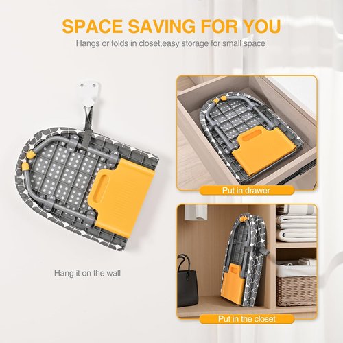APEXCHASER Foldable Ironing Board - Portable Mini Iron Table with Heat Resistant Covers | Yellow