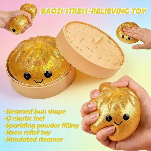 Dumpling Squishies | Giant Glitter Dumpling Box - Colorful Stress Relief Sensory Toy (Pink)