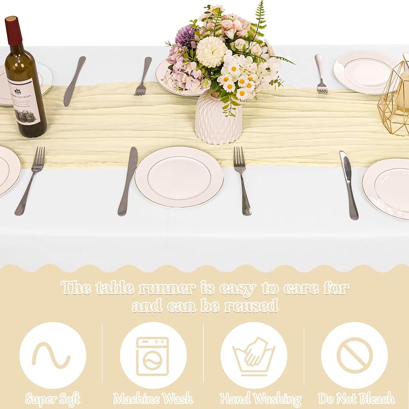 Beige Cheesecloth Table Runner 10 Pack 120x20in - Boho Gauze Linen for Wedding & Party, 10ft Long