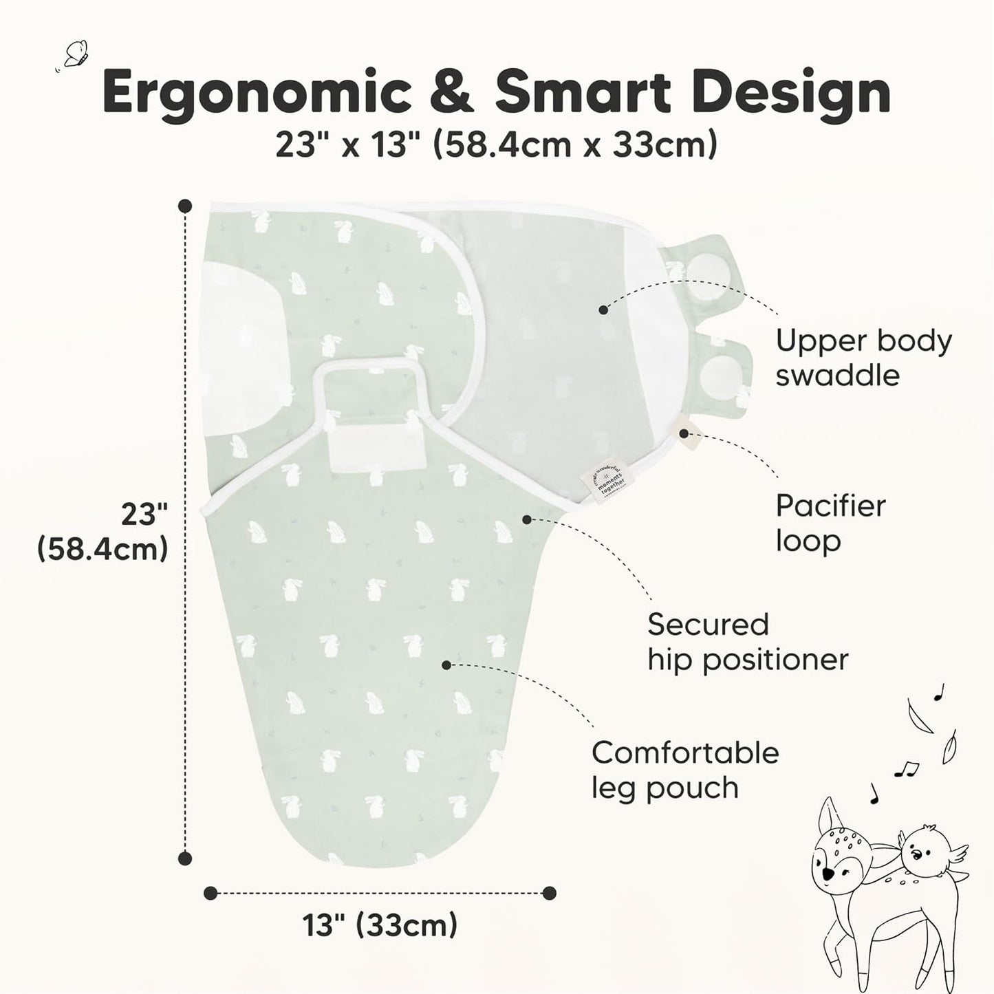 Skiennix Organic Baby Swaddle Sleep Sacks - Soft & Snug for Newborns 3-6 Months | 3-Pack (Bunnies, L)