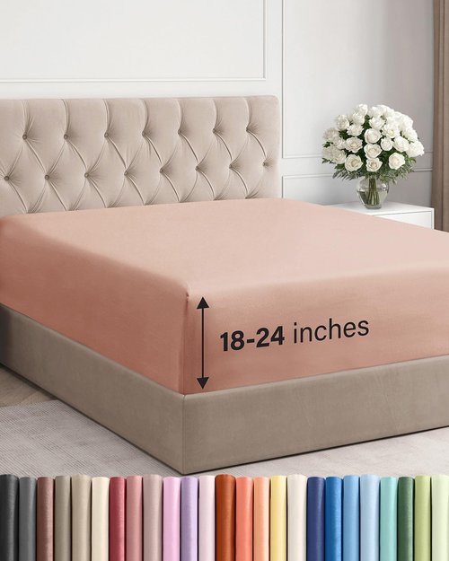Extra Deep Full Fitted Sheet - Hotel Luxury Single Fitted Sheet Only - Easily Fits 18 inch to 24 inch Mattress - Ultra Soft, Wrinkle Free w/Extra Deep Pockets - Easy-Care, Breathable & Comfy - Mauve