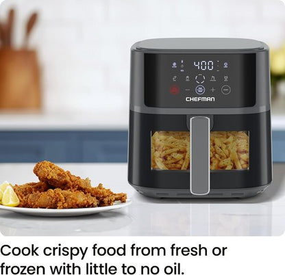 Chefman Air Fryer - 6 QT Compact Air Fryer with Hi-Fry Technology & Easy-View Window - Grey