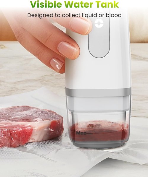 FEPPO Vacuum Sealer - Handheld Food Saver with Visible Water Tank & 30 Reusable Bags | Compact Design, White