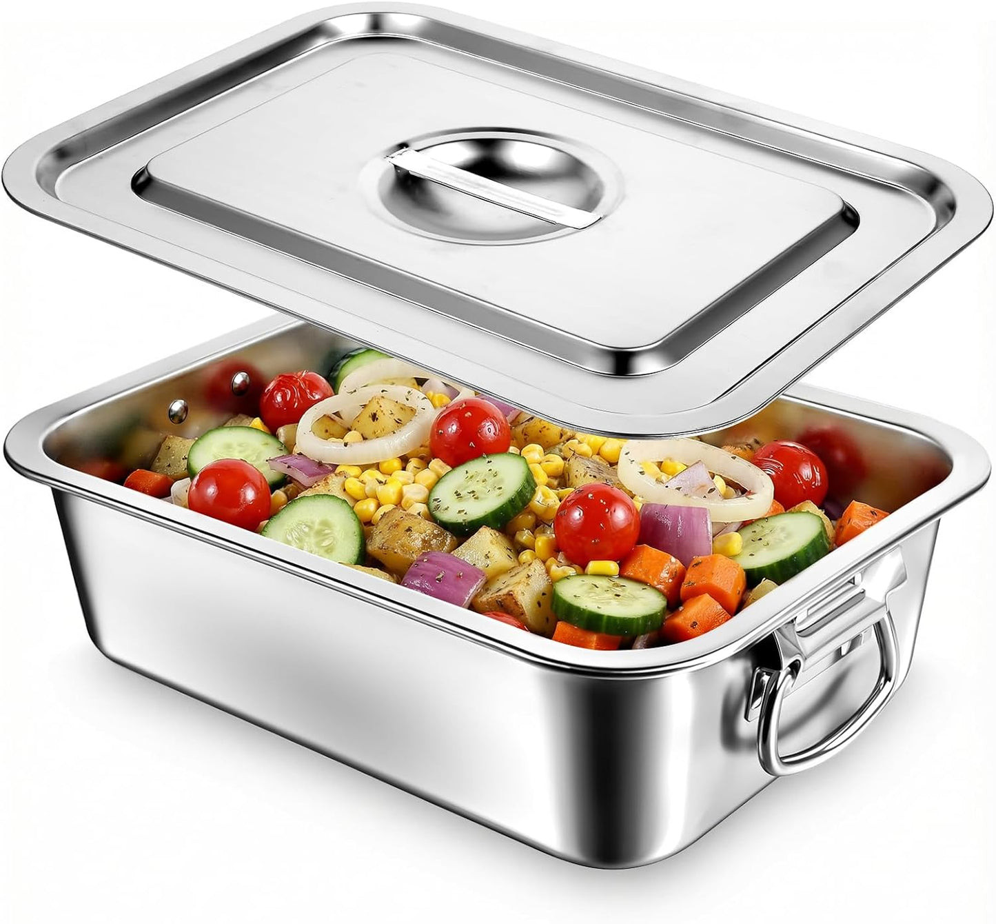 Skiennix 4 Inch Extra Deep Lasagna Pan - Stainless Steel Baking Dish with Lid & Handles | 14x10.6 Inch
