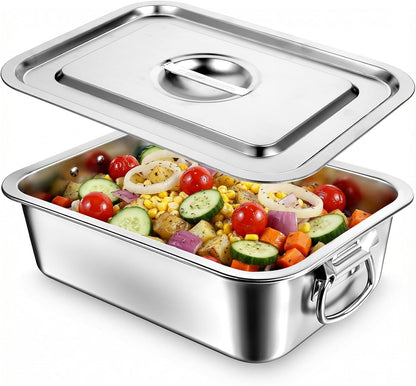 Skiennix 4 Inch Extra Deep Lasagna Pan - Stainless Steel Baking Dish with Lid & Handles | 14x10.6 Inch