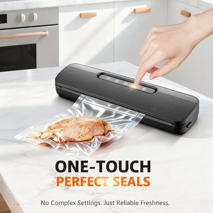 Vacuum Sealer Machine - High Suction Food Preservation with Double Seal Technology | Compact Meat Sealer with Cutter & Bag Storage | Dry & Moist Modes (Black)