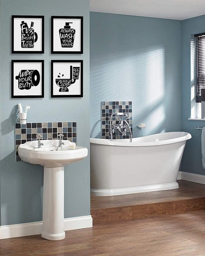 Joysnana Wall Art Prints - Funny Black and White Bathroom Decor | Set of 4 with Paper Frames (8x10 Inch)