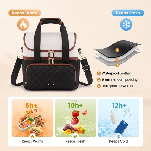 LOVEVOOK Insulated Lunch Bag - Large Double Deck Cooler Tote With Cup Holder | Leakproof & Adjustable Strap, 15L