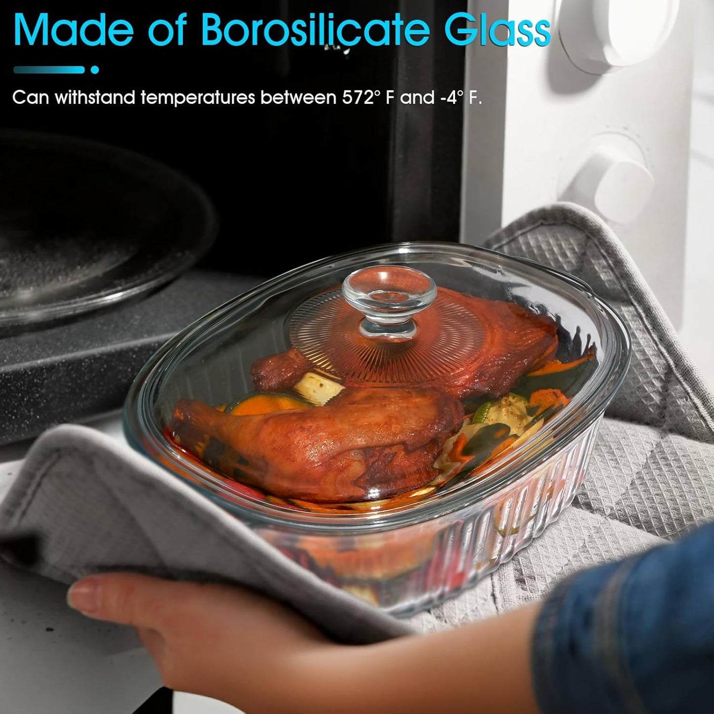 NUTRIUPS Glass Casserole Dish - Borosilicate Glass with Lid for Oven Baking | 3QT Size