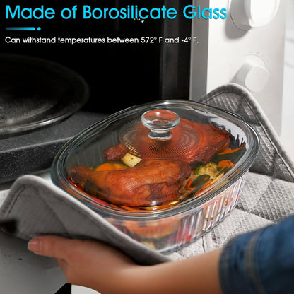 NUTRIUPS Glass Casserole Dish - Borosilicate Glass with Lid for Oven Baking | 3QT Size