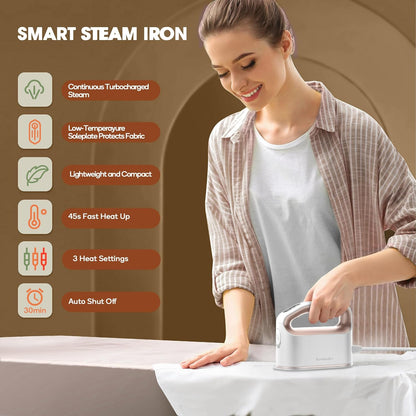 Newbealer Travel Iron Bundle - Dual Voltage Smart Steam Iron with Non-Stick Ceramic Soleplate | Gold