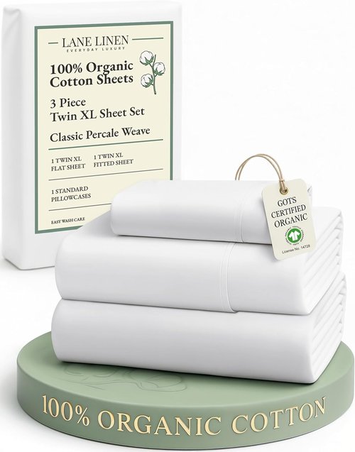 LANE LINEN 100% Organic Cotton Twin XL Sheet Set - Soft, Breathable 3-Piece White Percale Bedding