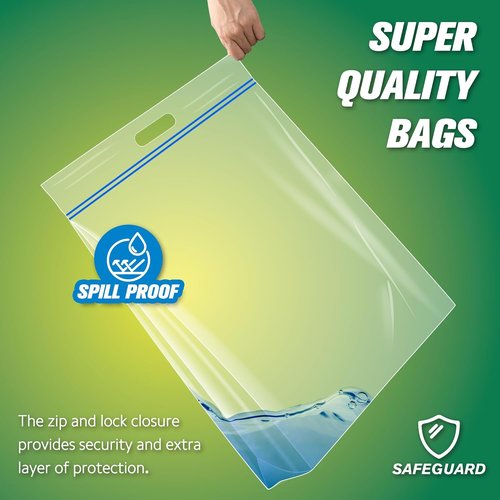 HIBAG 15 Gallon Storage Bags - Extra Large Resealable Clear Bags with Handles | 24” x 24” | Pack of 10
