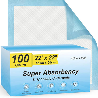 Super Absorbency Disposable Underpads by [Brand Name] - 100 Count | Leakproof & Quick Drying for Babies, Puppies, and Adults