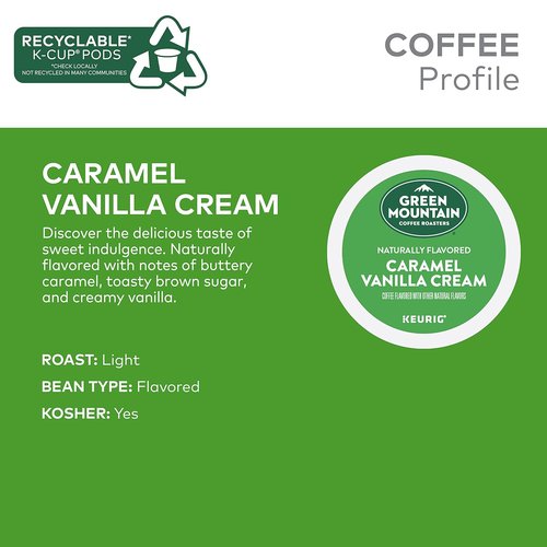 Green Mountain Coffee Roasters Caramel Vanilla Cream | Flavored Light Roast K-Cup Pods - 24 Count