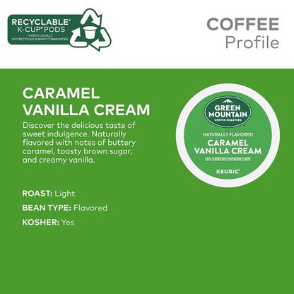Green Mountain Coffee Roasters Caramel Vanilla Cream | Flavored Light Roast K-Cup Pods - 24 Count