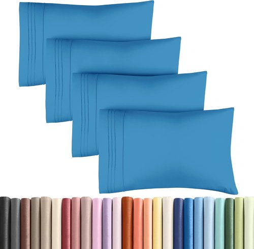 King Pillow Cases Set of 4 - Ultra Soft Hotel Quality Covers | Wrinkle-Free & Fade Resistant - Denim Blue