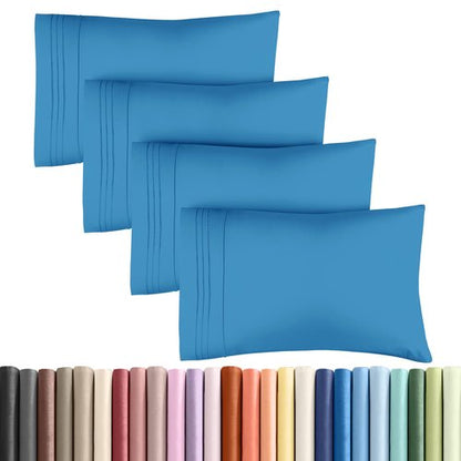 Queen Pillow Cases Set of 4 - Ultra Soft Hotel Quality Pillowcase Covers - Comfy, Cozy & Wrinkle Free - Shrink, Stain & Fade Resistant - Machine Washable Pillow Protectors - 4 Piece Set - Denim Blue