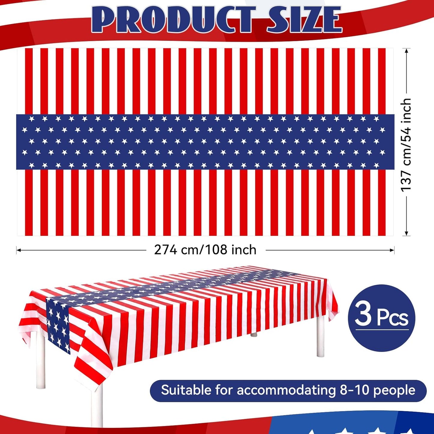 Regine Switzerland Patriotic Tablecloths - Disposable Plastic Covers for 4th of July | 108 x 54 Inch