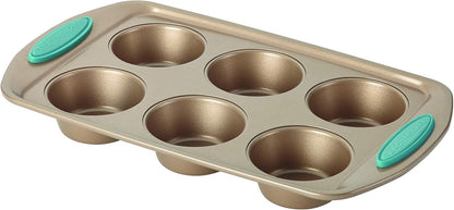 Rachael Ray Cucina Bakeware Set - Nonstick Cake & Cookie Sheets with Muffin Pan | 4-Piece, Latte Brown