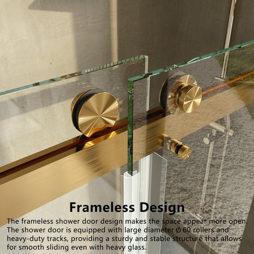 Frameless Bathtub Shower Door - 3/8" Clear Tempered Glass, Double Sliding, Brushed Gold Finish | 56"-60" Wide, 66" High