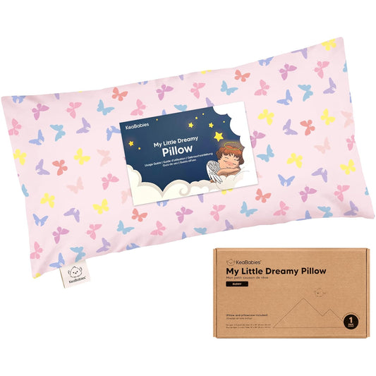 My Little Dreamy Toddler Pillow - Organic Cotton Travel Bed Pillow with Case, Soft & Breathable, 10x18 Inches, Ages 2-5 (Flutter)