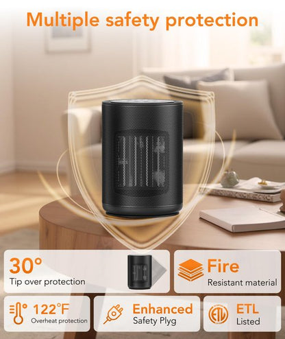 ZAFRO Space Heater for Indoor Use, Portable Electric Heaters with Digital Display and Remote, 2025 Upgraded, 24H Timer, 5 Mode, Thermostat, 1500W PTC Ceramic Fast Heat Safety for Home Office Bedroom