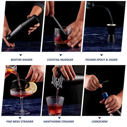 JNWINOG 11Pcs-Cocktail Shaker Set Stainless Steel Bartending Kit 25oz Boston Shaker Bar Set Cocktail Mix Drink Making Kit Professional Bar and Home Drink Bar Tools for Bartender(Matte Black)