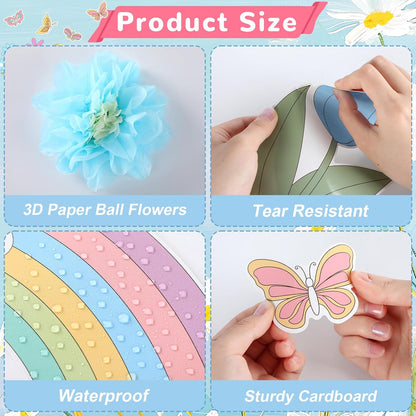 Regine Switzerland Flower Bulletin Board Set - 3D Tissue Paper Pompoms & Butterfly Cutouts for Classroom Decor
