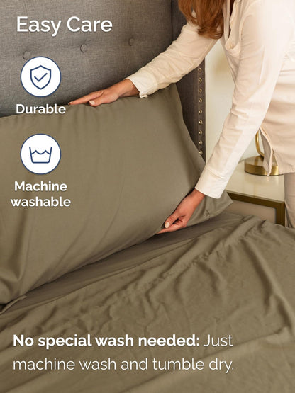 Skiennix Extra Deep Full Sheet Set - 6 Piece Breathable Cooling Bedding - Soft Wrinkle-Free Khaki