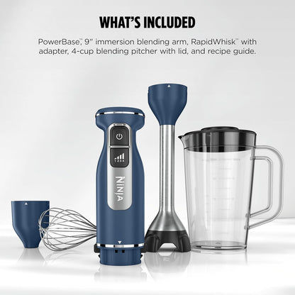 Ninja Immersion Blender - 4-Speed Hand Stick Blender with SplatterShield & PanProtect | Deep Navy, 4-Cup Vessel
