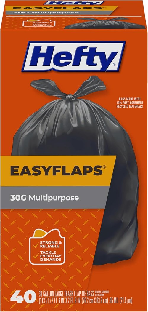 Hefty | 30 Gallon Easy Flaps Trash Bags - Durable & Convenient Waste Disposal Solution