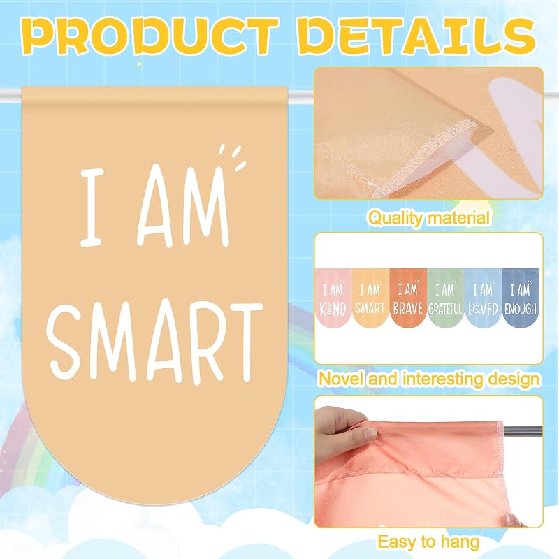 Boho Classroom Curtains 6-Piece Set 35 x 23 in - Positive I Am Affirmation