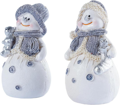 Skiennix 2-Piece Snowman Figurines - Charming Christmas Decorations for Winter Table Centerpieces