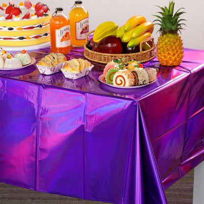 FunnyPars Iridescent Purple Plastic Tablecloths - Shiny Disposable Laser Rectangle Covers | 54x108 Inch Party Decor