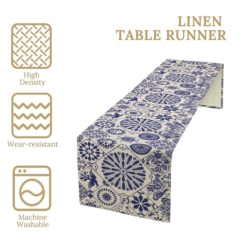 Mexican Talavera Style Table Runner 13x70in Beiges Floral Birds Variation of THIS listing