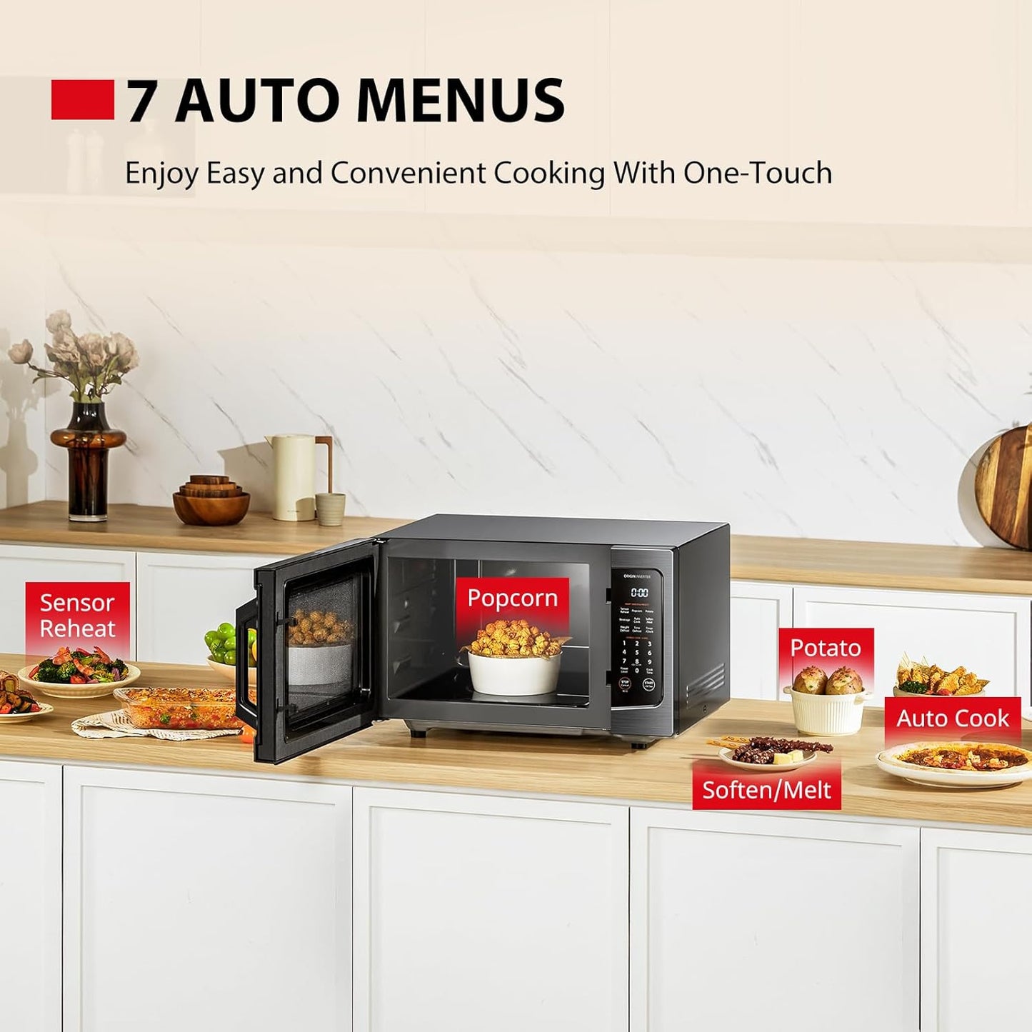 TOSHIBA Microwave Oven - Flatbed Design with Inverter Technology & Smart Sensor - 1.3 Cu.Ft., Black Stainless Steel