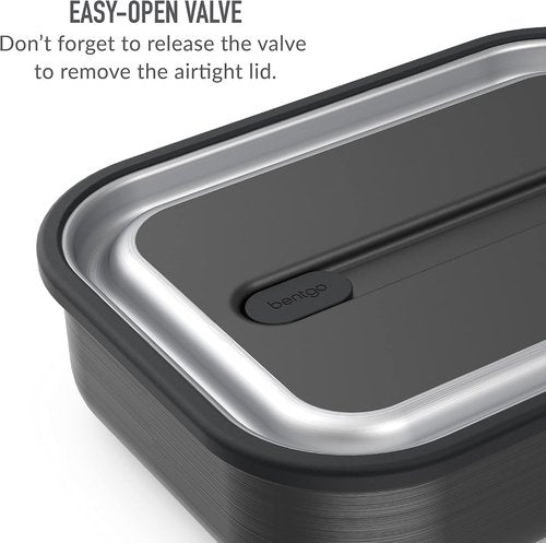 Bentgo MicroSteel Lunch Box - Leak-Proof, Microwave & Oven Safe, Bento-Style with Divider | Carbon Black