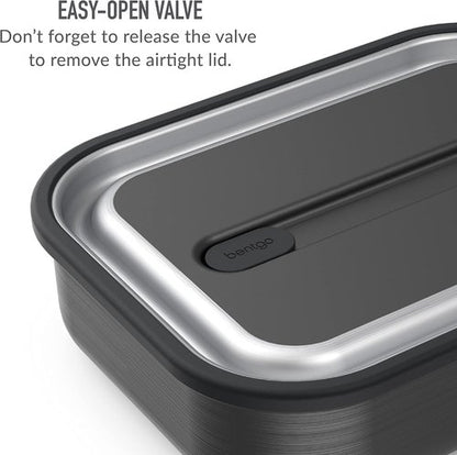 Bentgo MicroSteel Lunch Box - Leak-Proof, Microwave & Oven Safe, Bento-Style with Divider | Carbon Black