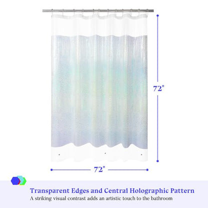 Mrs Awesome Holographic Shower Curtain Liner with 3 Magnets for Bathroom, Waterproof Clear Water Cube Plastic Iridescent Shower Curtain Sparkly, Glitter PEVA Liner 72 x 72 inches