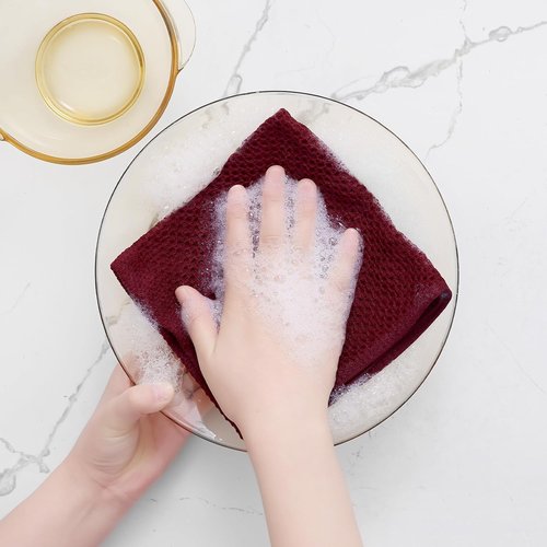Homaxy Kitchen Dish Cloths - 100% Cotton Waffle Weave, Ultra Soft & Absorbent | 12 x 12 Inches, 6-Pack, Burgundy