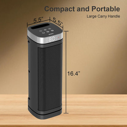 WINHL Electric Space Heater - 1500W PTC Ceramic with Thermostat, Remote, 70° Oscillation & 12H Timer | Indoor Use