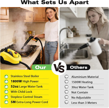 TVD Steam Cleaner - Powerful Home Steamer with 26 Accessories & 5M Extra-Long Power Cord for Deep Cleaning