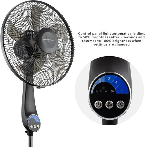 Air Monster 16" Oscillating Pedestal Fan - Ultra Powerful, Quiet, Adjustable Height, Remote Control, Black