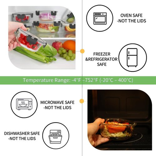 HOMBERKING Glass Meal Prep Containers - 18-Piece Airtight Food Storage Set, BPA-Free & Leak Proof