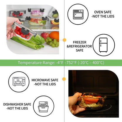 HOMBERKING Glass Meal Prep Containers - 18-Piece Airtight Food Storage Set, BPA-Free & Leak Proof
