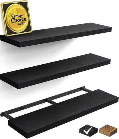 BAYKA Floating Wall Shelves - Set of 3 Stylish Black Shelves | 15.7 Inches & 36 Inches